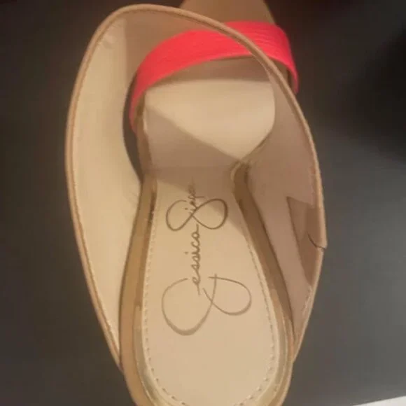 Jessica Simpson tan and neon coral stilettos - Picture 11 of 12